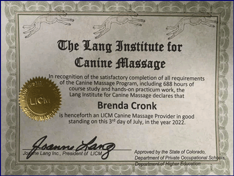 Brenda is certified in canine massage too!